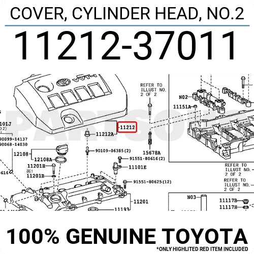 Toyota Genuine 11212-37011 cylinder head cover No.2