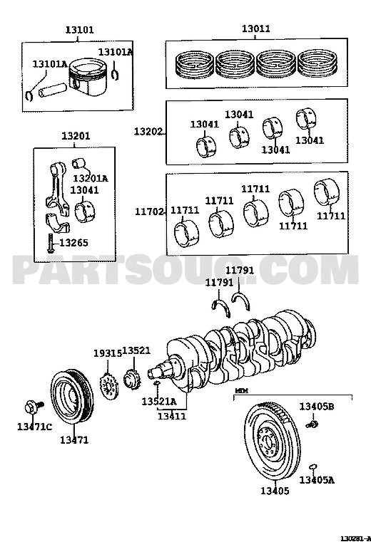 مخطط موضع سبائك عمود الكرنك تويوتا 11704-22011 | Toyota EPC crankshaft bearing set diagram