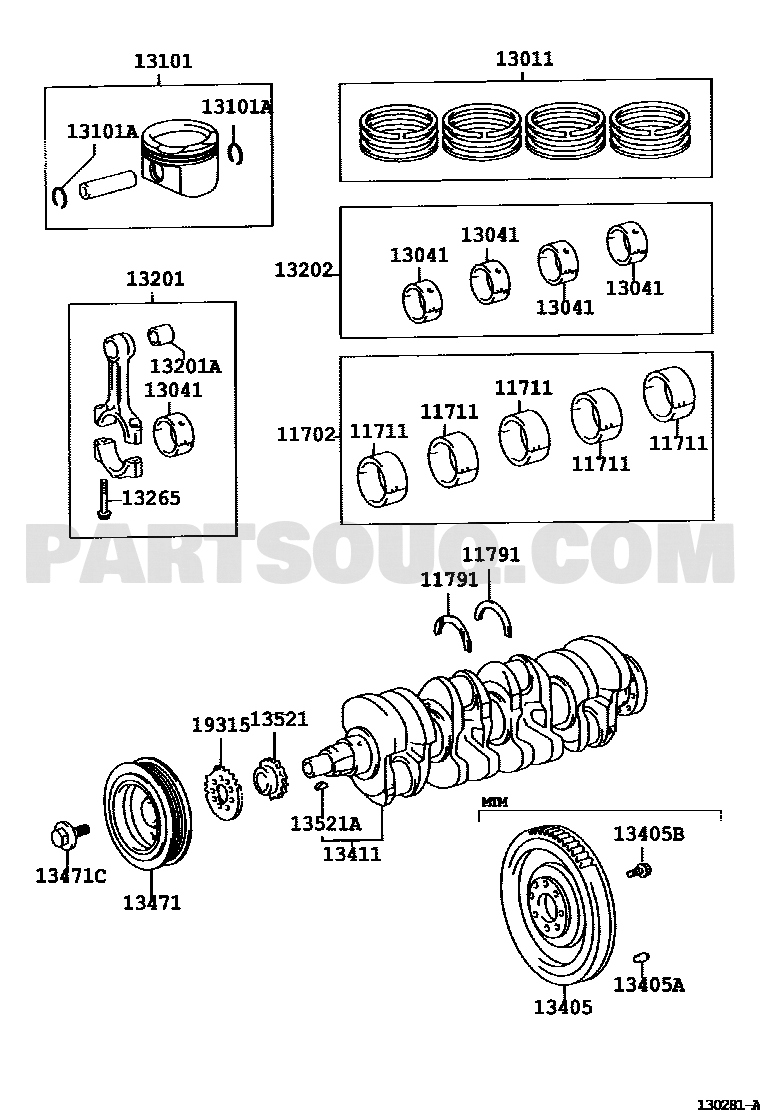 مخطط موضع سبائك عمود الكرنك تويوتا 11704-22011 | Toyota EPC crankshaft bearing set diagram