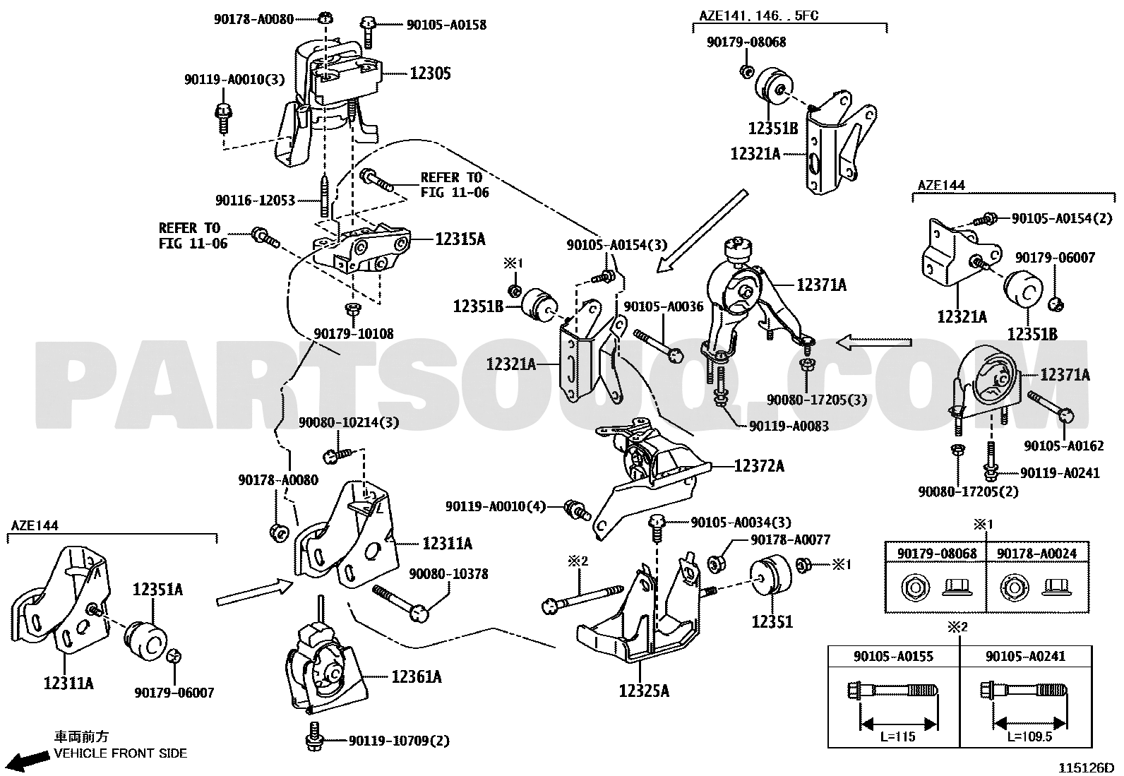 مخطط موقع قاعدة المكينة يمين تويوتا 12305-0H020 | Toyota RH Engine Mount location diagram