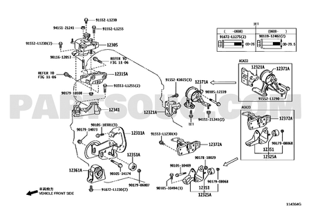 مخطط PartsSouq لموضع قاعدة المحرك الأمامية تويوتا 12361-28250، الرمز 12361A | Toyota EPC diagram for OEM 12361-28250, callout 12361A