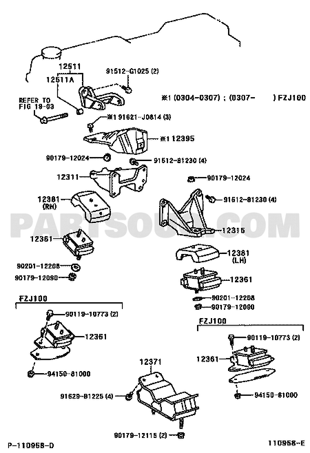 مخطط موضع قاعدة المحرك الأمامية 12361-66040 | Toyota EPC front engine mounting diagram