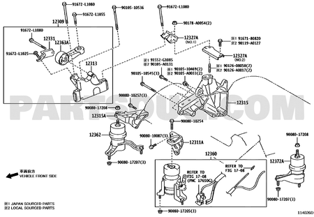 موضع قاعدة المحرك اليمنى 12362-0P010 في مخطط أفالون | Toyota Avalon EPC diagram