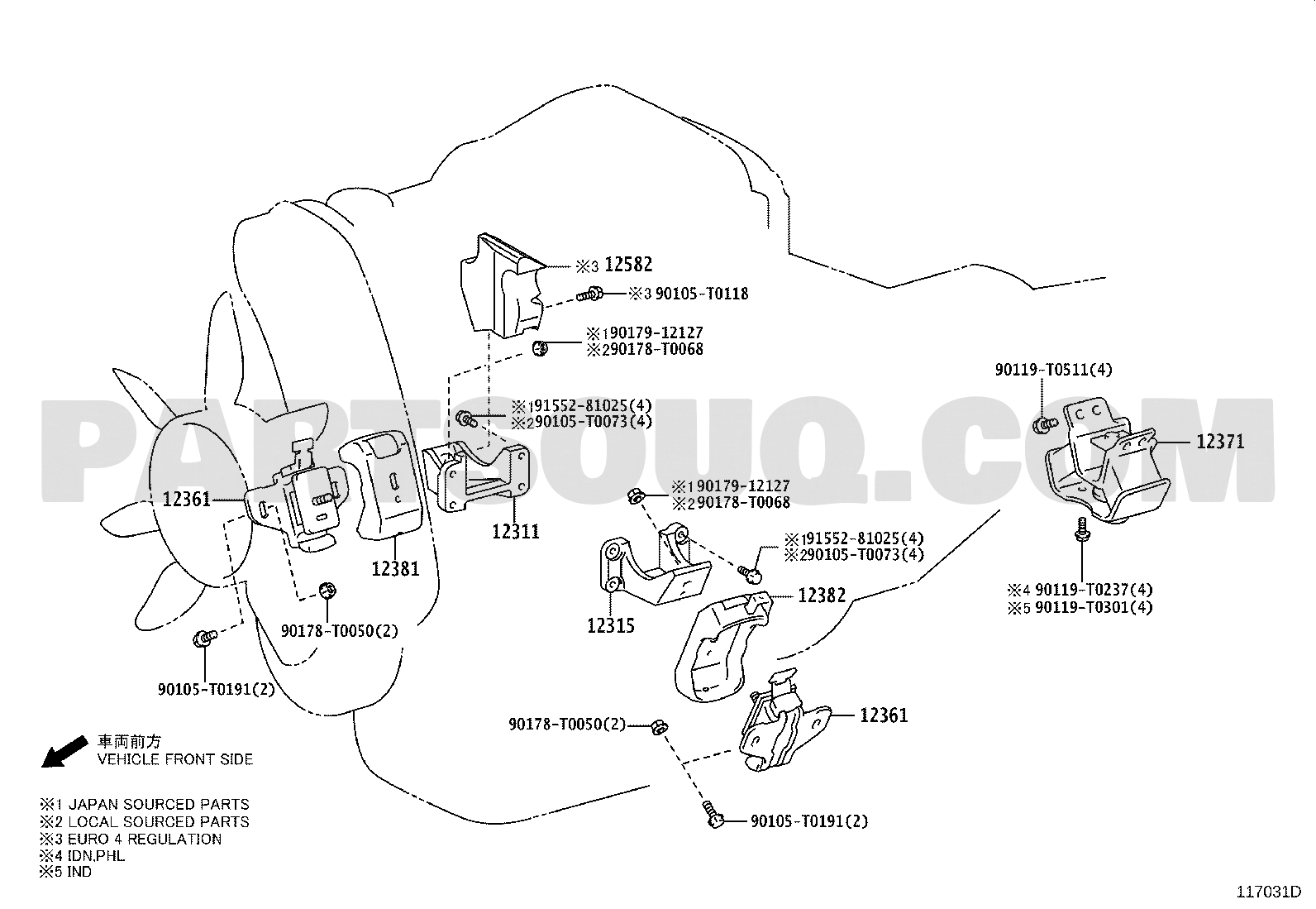 مخطط موضع قاعدة المكينة الخلفية 12371-0C072 | Toyota EPC location diagram