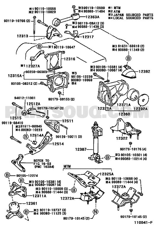 مخطط قاعدة المحرك الخلفية تويوتا 12371-0A020، الرمز 12371A | Toyota EPC diagram for 12371-0A020, callout 12371A