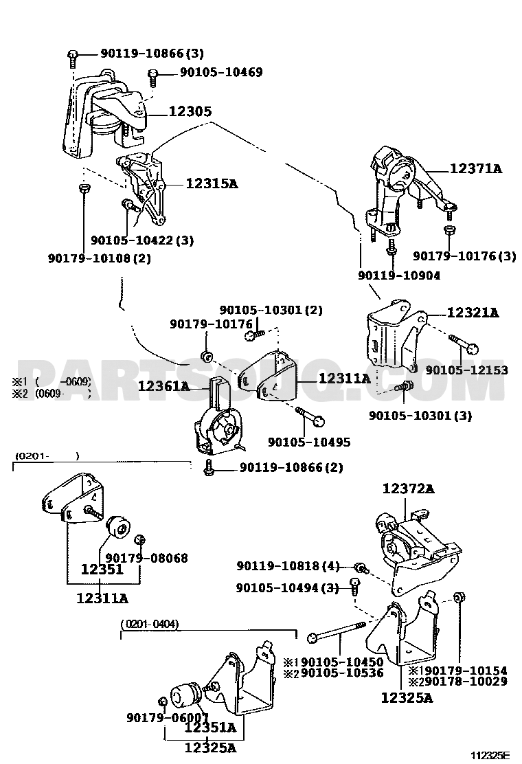 مخطط Toyota EPC لموضع قاعدة المحرك الخلفية 12371-22170 | Toyota EPC callout 12371A