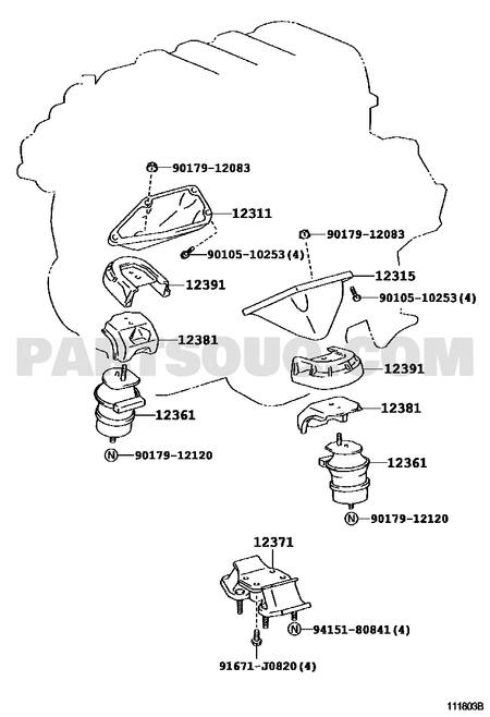 مخطط قاعدة المكينة الخلفية لكزس رقم 12371-50140 | Rear Mount Diagram
