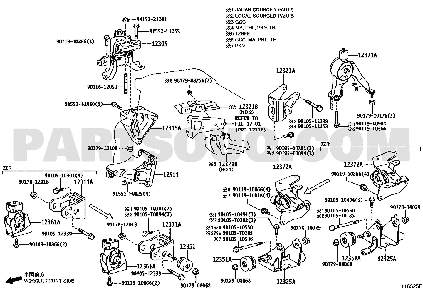 مخطط موضع قاعدة المكينة اليسرى 12372-22200 | Toyota EPC diagram