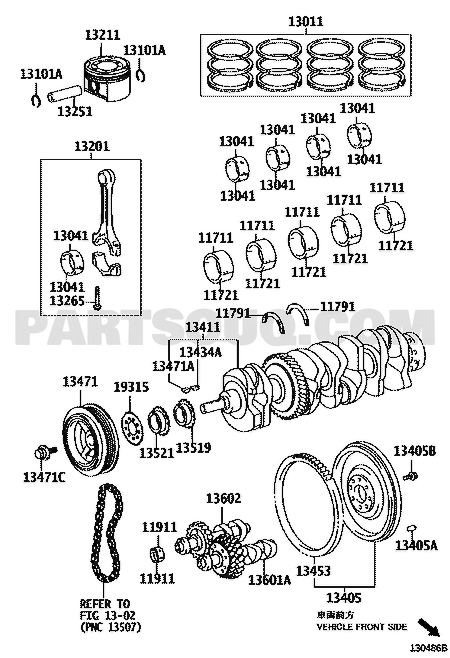 موضع شنابر البساتم 13011-28151 في مخطط كامري ACV40 | Toyota Camry EPC diagram