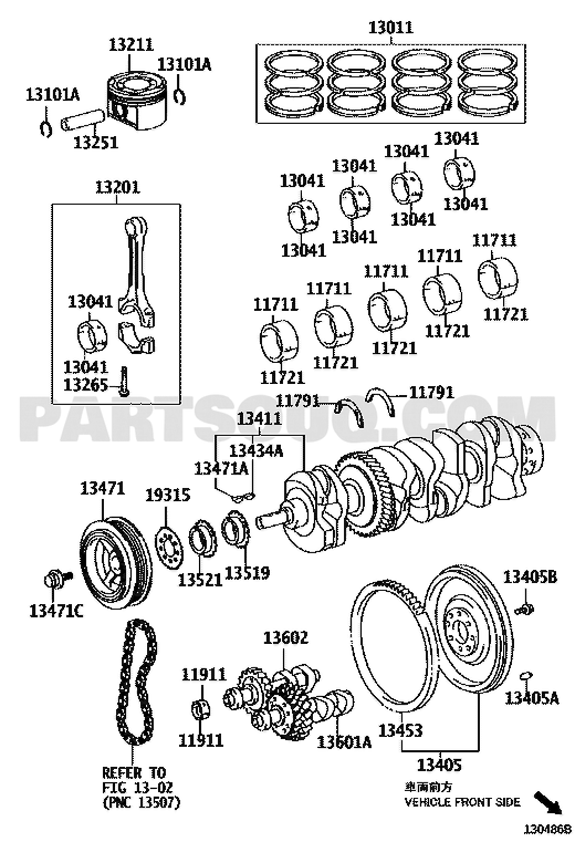 موضع شنابر البساتم 13011-28151 في مخطط كامري ACV40 | Toyota Camry EPC diagram