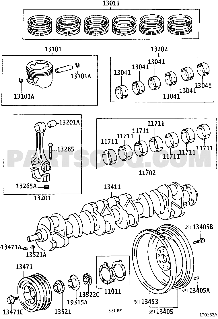 مخطط سبائك أذرعة التوصيل تويوتا 13204-66031 | Connecting Rod Bearing Diagram