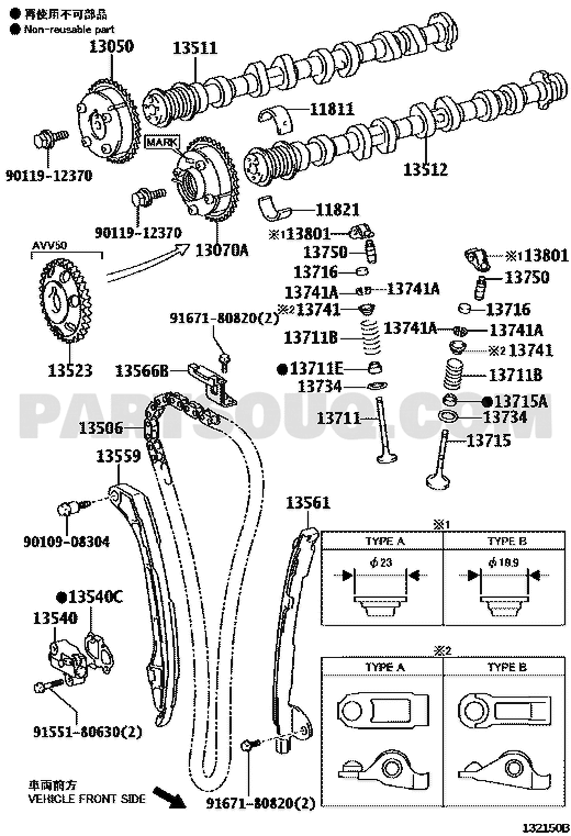 مخطط تويوتا لموضع جنزير التوقيت 13506-36010 | Toyota EPC diagram
