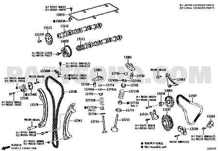 مخطط موضع سلسلة التوقيت الثانوية رقم 2 تويوتا 13507-75030 | Toyota EPC location diagram