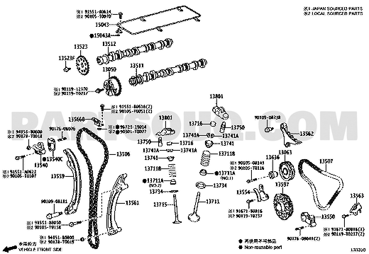 مخطط موضع سلسلة التوقيت الثانوية رقم 2 تويوتا 13507-75030 | Toyota EPC location diagram