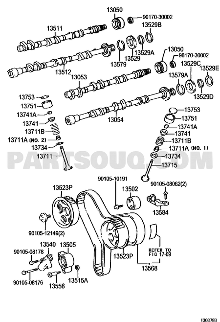مخطط سير توقيت محرك تويوتا رقم 13568-29025 | Timing Belt Diagram