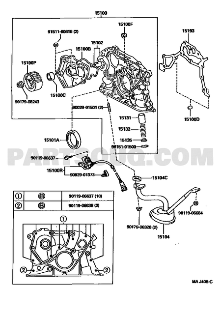 مخطط تركيب طرمبة الزيت Toyota 15100-74050 | EPC diagram