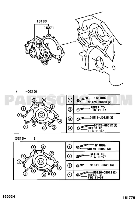 مخطط موضع طرمبة ماء المحرك تويوتا 16100-29085 | Toyota EPC engine water pump location
