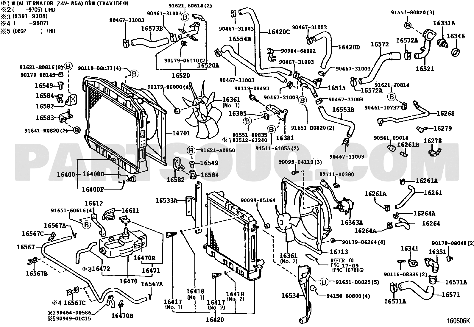 مخطط موضع ريشة مروحة التبريد تويوتا 16361-41071 | Toyota EPC diagram