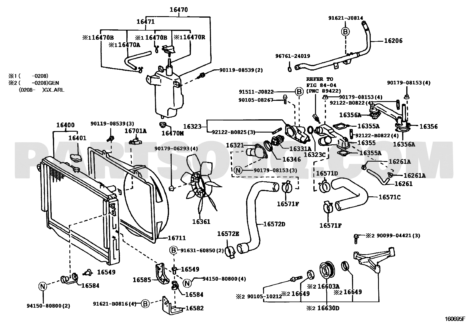 مخطط ريشة مروحة لاندكروزر 16361-50040 | Toyota EPC cooling fan diagram