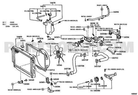 مخطط ريشة مروحة لاندكروزر 16361-50040 | Toyota EPC cooling fan diagram
