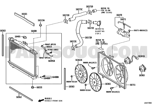 مخطط موضع قربة ماء الرديتر 16470-0V050 | Toyota EPC radiator reserve tank location