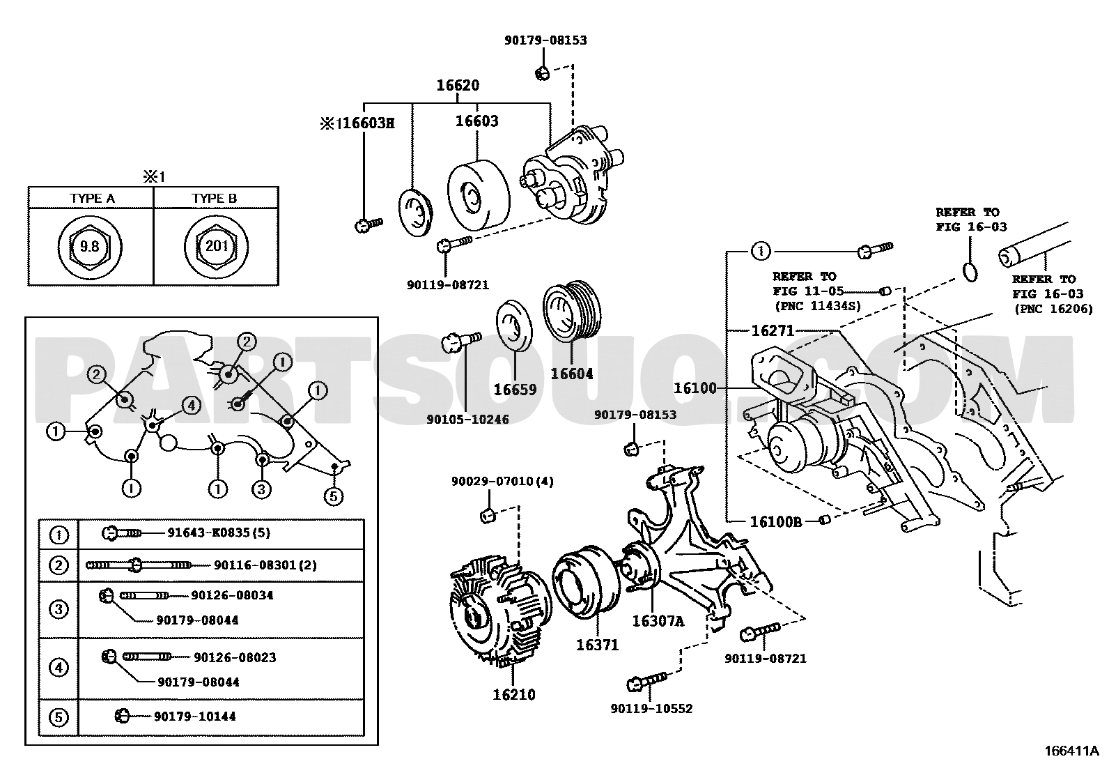 مخطط تركيب تويوتا 16603-0W030 – idler pulley callout 16603