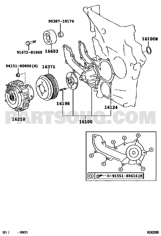 مخطط موضع بكرة سير المحرك 16603-31050 | Toyota EPC idler pulley callout 16603