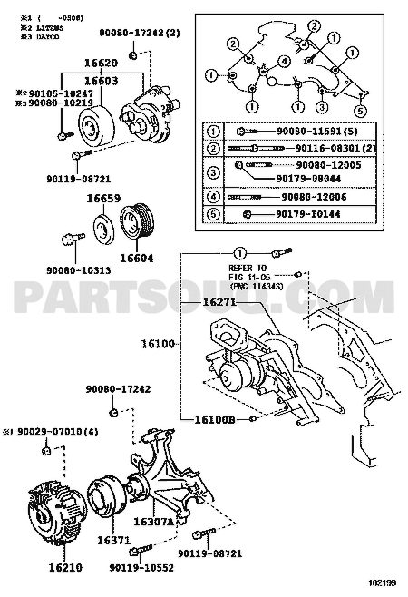 مخطط موضع شداد سير الملحقات 16620-0W101 | Toyota drive belt tensioner EPC diagram