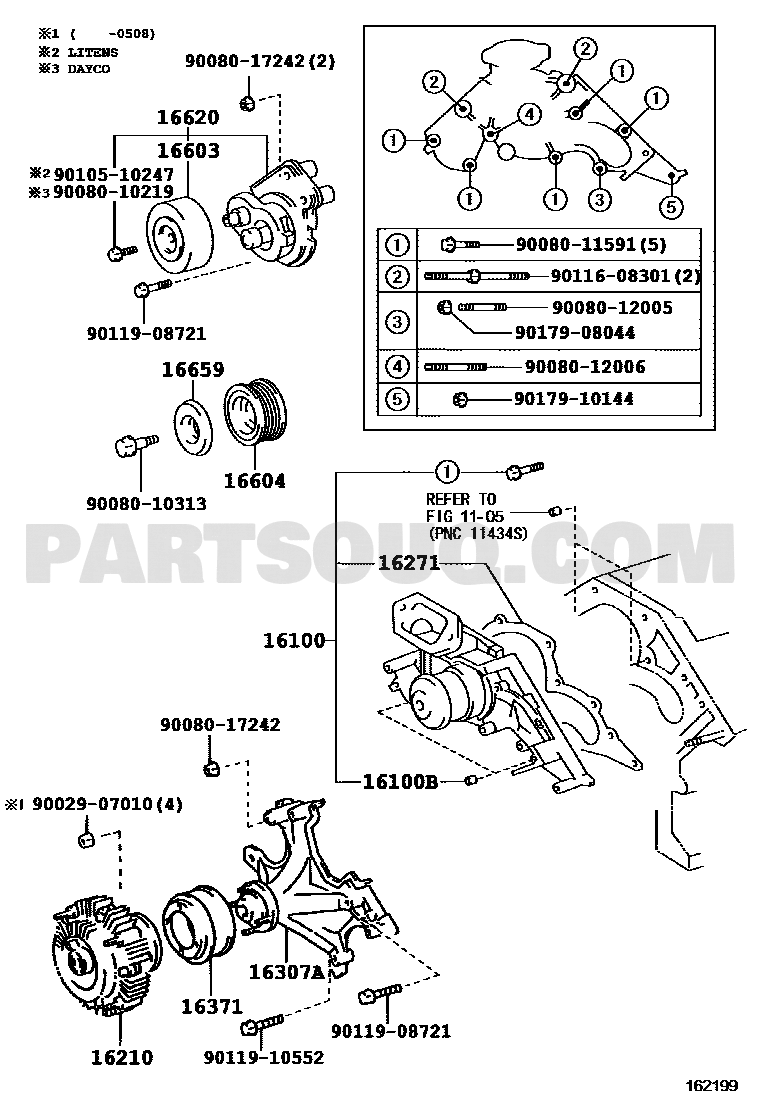 مخطط موضع شداد سير الملحقات 16620-0W101 | Toyota drive belt tensioner EPC diagram
