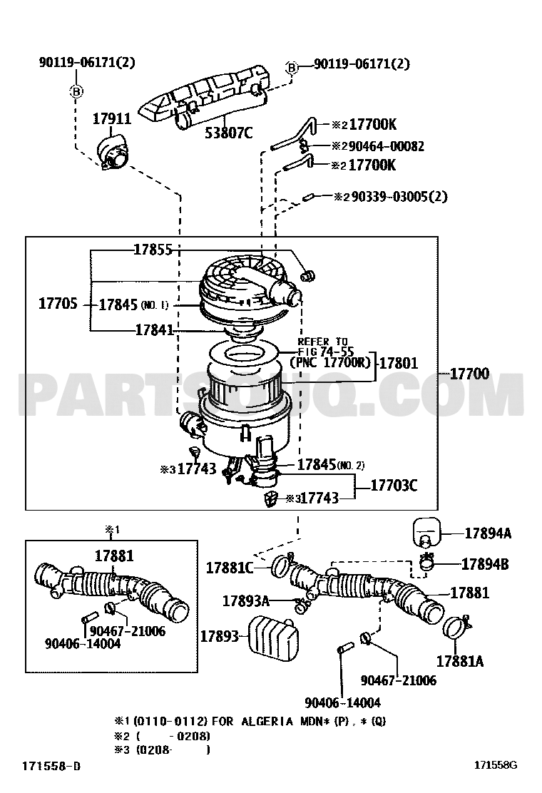 مخطط موقع خرطوم فلتر الهواء تويوتا 17881-66100 | Air cleaner hose EPC diagram