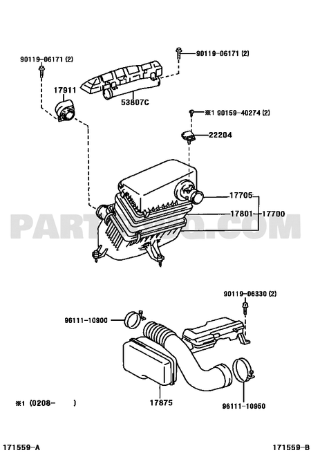 مخطط موقع حساس الهواء MAF تويوتا 22204-75020 | Mass air flow sensor EPC diagram