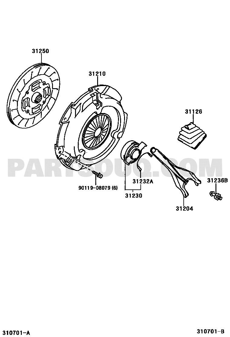 موضع غطاء الكلتش 31210-42021 في مخطط تويوتا OEM