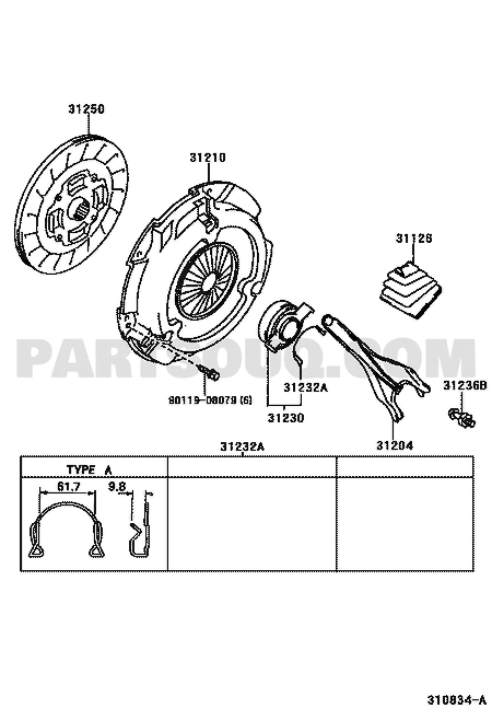 مخطط رمان بلي فصل الكلتش تويوتا 31230-20170، الرمز 31230 | Toyota EPC diagram for 31230-20170, callout 31230