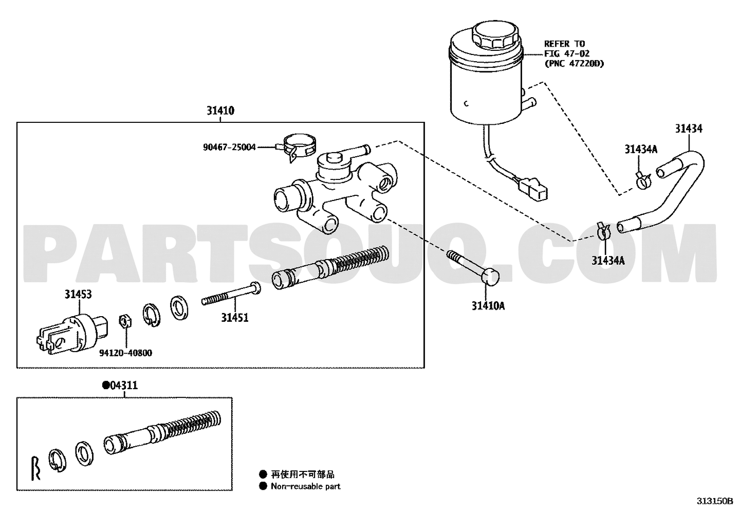 مخطط موضع ماستر الكلتش العلوي 31420-36130 | Toyota EPC clutch master cylinder diagram