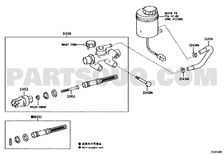 مخطط موضع ماستر الكلتش العلوي 31420-36130 | Toyota EPC clutch master cylinder diagram