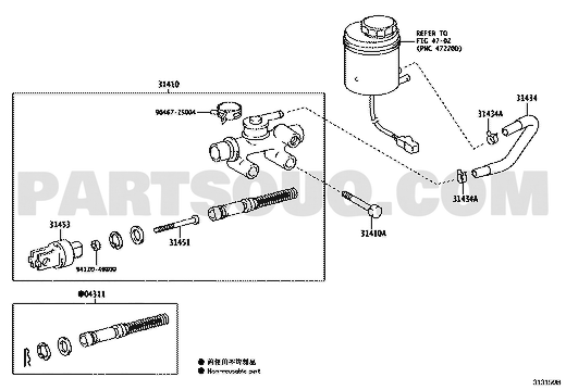 مخطط موضع ماستر الكلتش العلوي 31420-36130 | Toyota EPC clutch master cylinder diagram