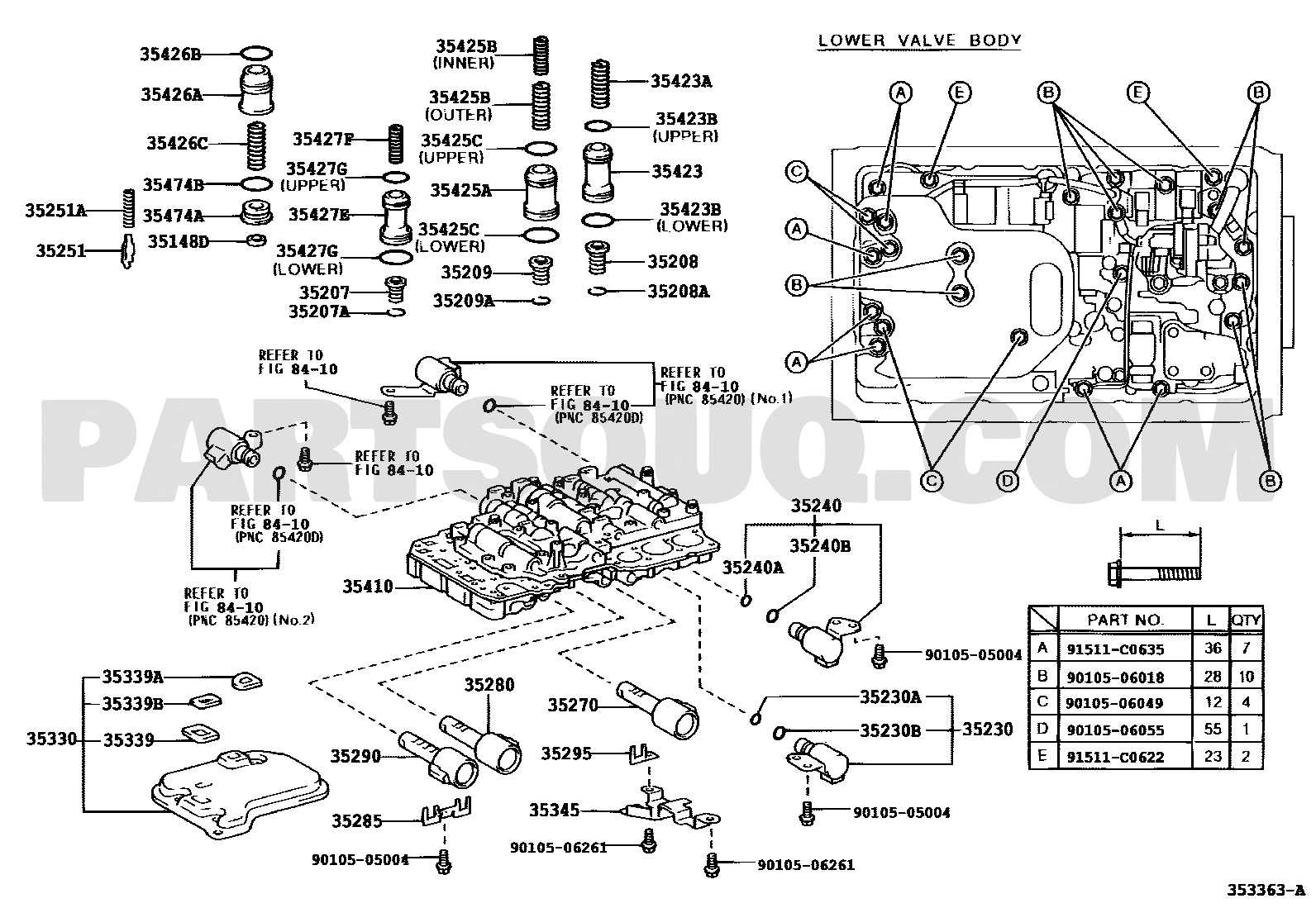 مخطط موضع مصفاة القير 35330-30070 في ناقل A650E | EPC location diagram for A650E oil strainer 35330-30070