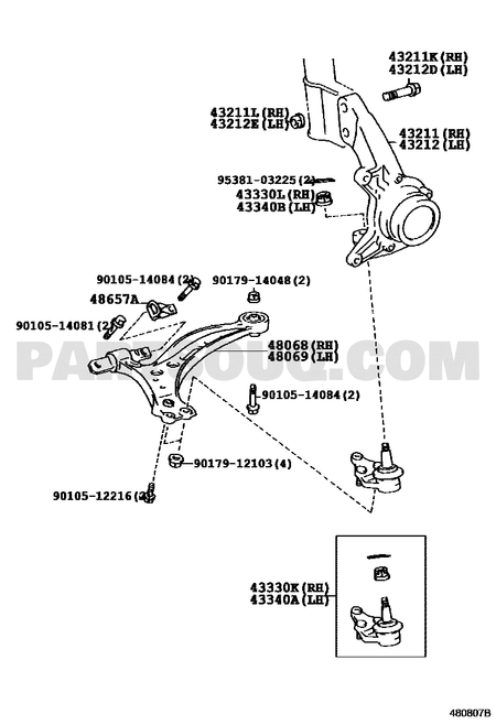 مخطط Toyota EPC لموضع بيضة المقص 43330-39435 | Toyota EPC position diagram for 43330-39435