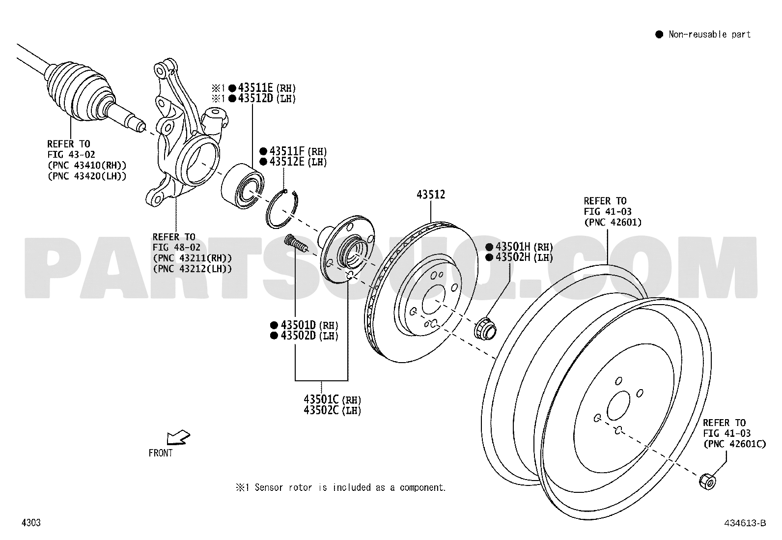 مخطط رمان المحور الأمامي 43560-BZ050 | Toyota EPC axle bearing diagram