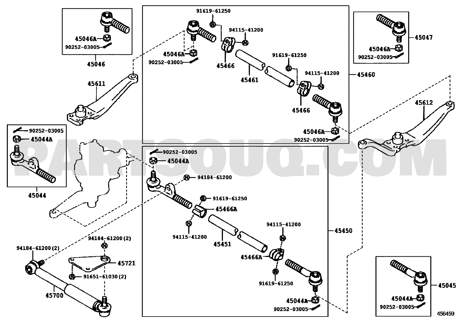 مخطط تويوتا EPC لطرف ذراع التوجيه الأيمن، OEM 45047-69085، موضع 45047 | Toyota EPC diagram for right tie rod end, callout 45047