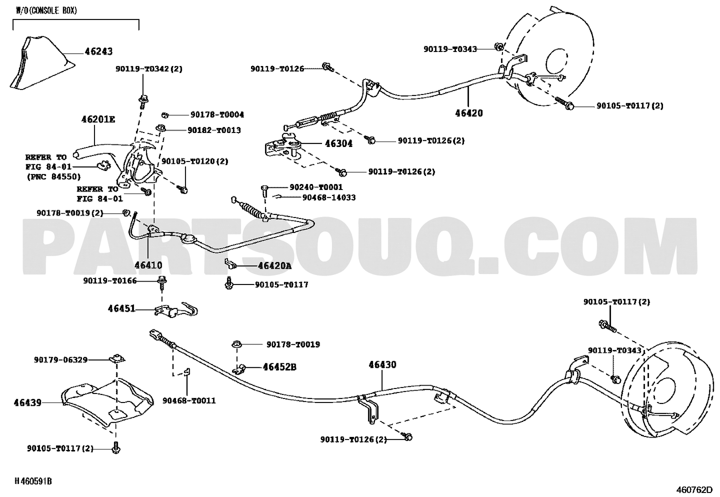Partsouq EPC – 46410-0K041 parking brake cable, Hilux, diagram 4601 callout 46410