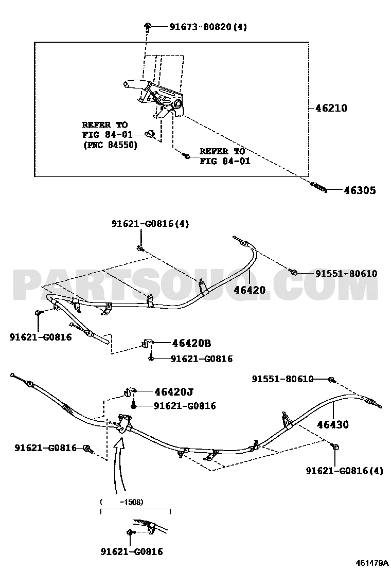 مخطط موضع كيبل فرامل اليد 46420-60090 | Toyota EPC location diagram