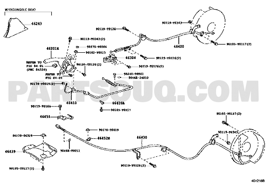 مخطط موضع كيبل فرامل الوقوف 46430-0K041 | Toyota EPC location diagram for parking brake cable