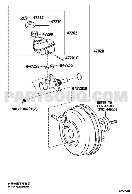 موضع ماستر الفرامل 47201-42382 في مخطط RAV4 | Brake master cylinder EPC position