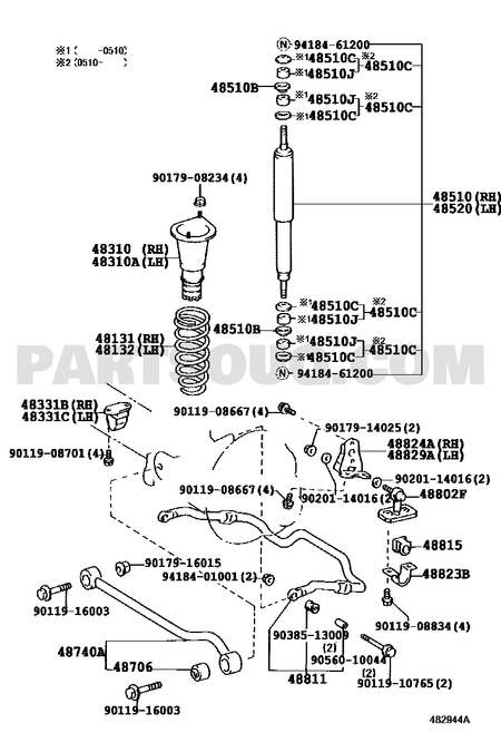 مخطط موضع المساعد الأمامي الأيسر 48511-69645 | Toyota EPC front LH shock absorber location