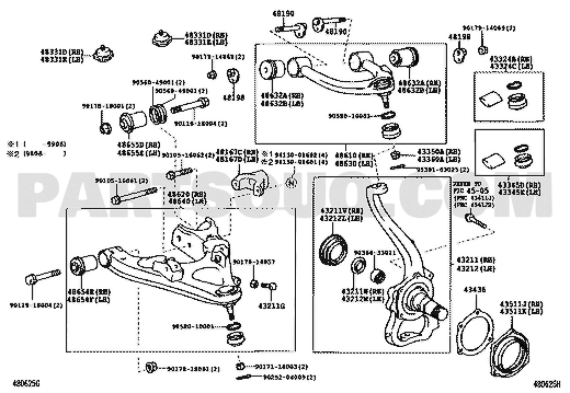 مخطط موضع جلدة المقص 48655-60020، الرمزان 48655D و48655E | Toyota EPC diagram, callouts 48655D and 48655E