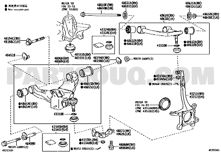 مخطط موضع جلدة المقص الأمامي السفلي 48655-60050 | Toyota EPC lower arm bushing No.2 RH/LH callout 48655