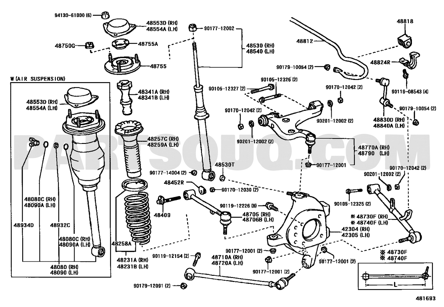 مخطط موضع وصلة الميزان الخلفية اليمنى 48830-50030 | EPC rear stabilizer link RH