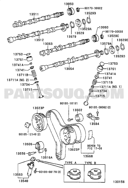 مخطط تركيب بكرة سير التايمن Toyota 13505-20010 | EPC diagram