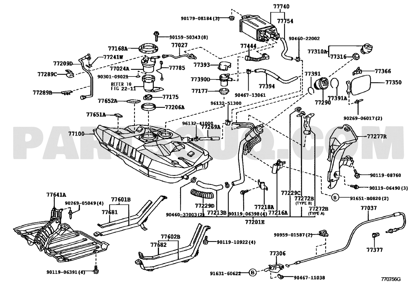 مخطط موضع غطاء خزان الوقود 77300-53010، الرمز 77310A | Toyota EPC diagram, callout 77310A